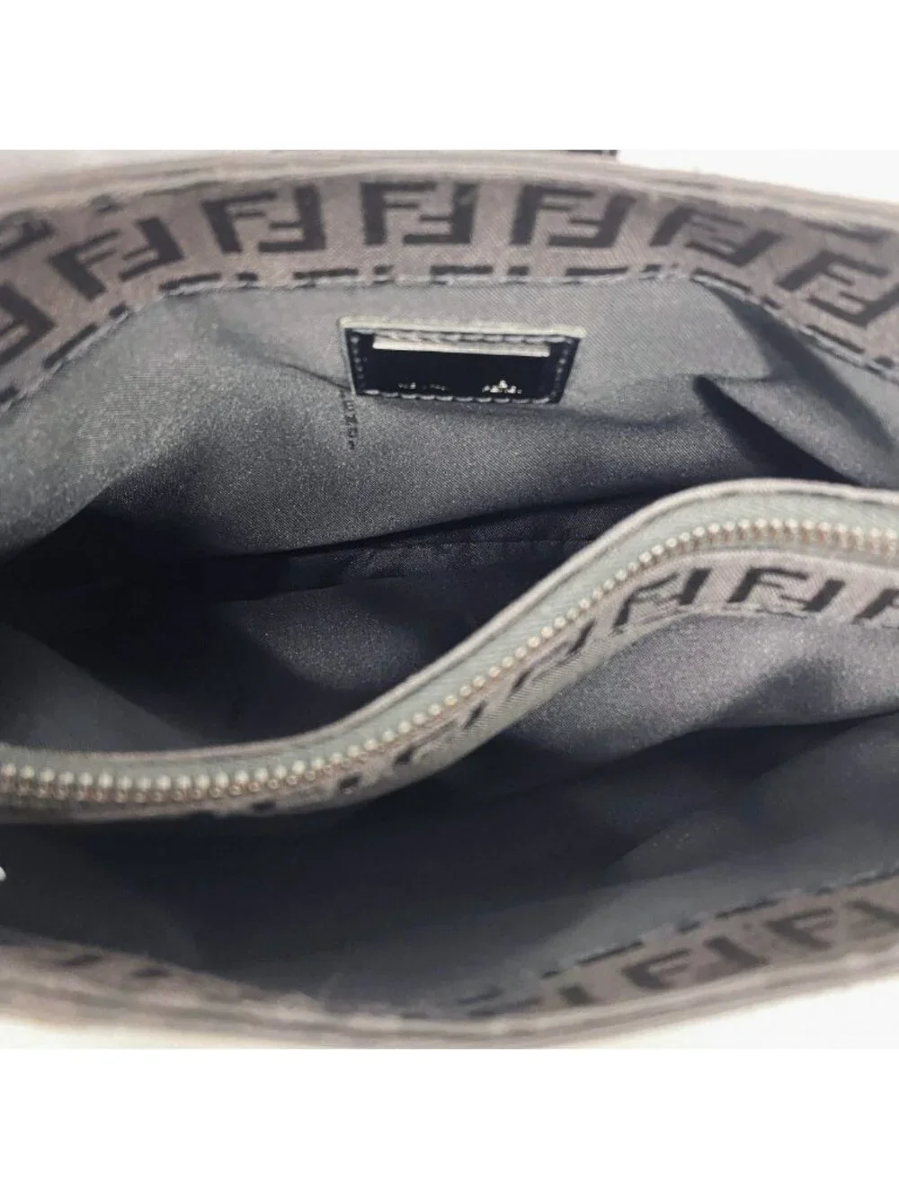 Fendi Handbag Zucchino Nylon Canvas Black Silver
